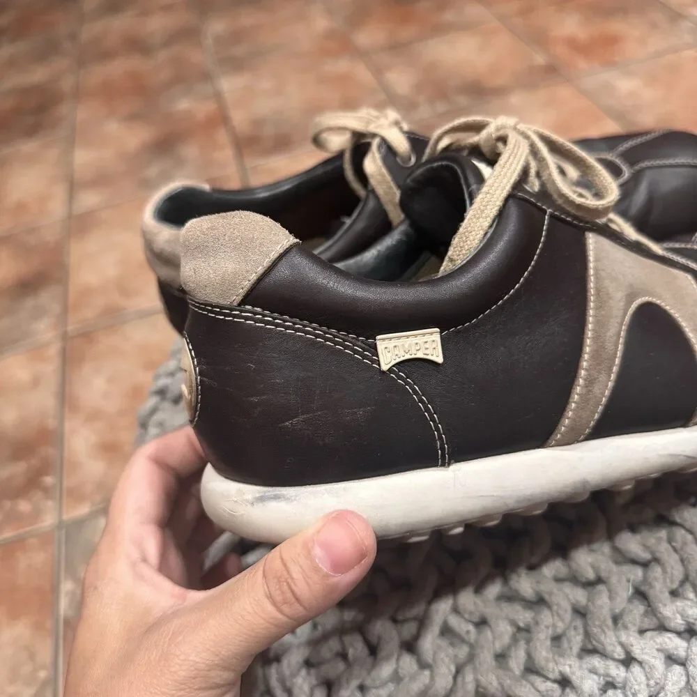 VTG CAMPER Pelotas Brown Leather Low Top Casual Sneakers Shoes Mens 46 US 12